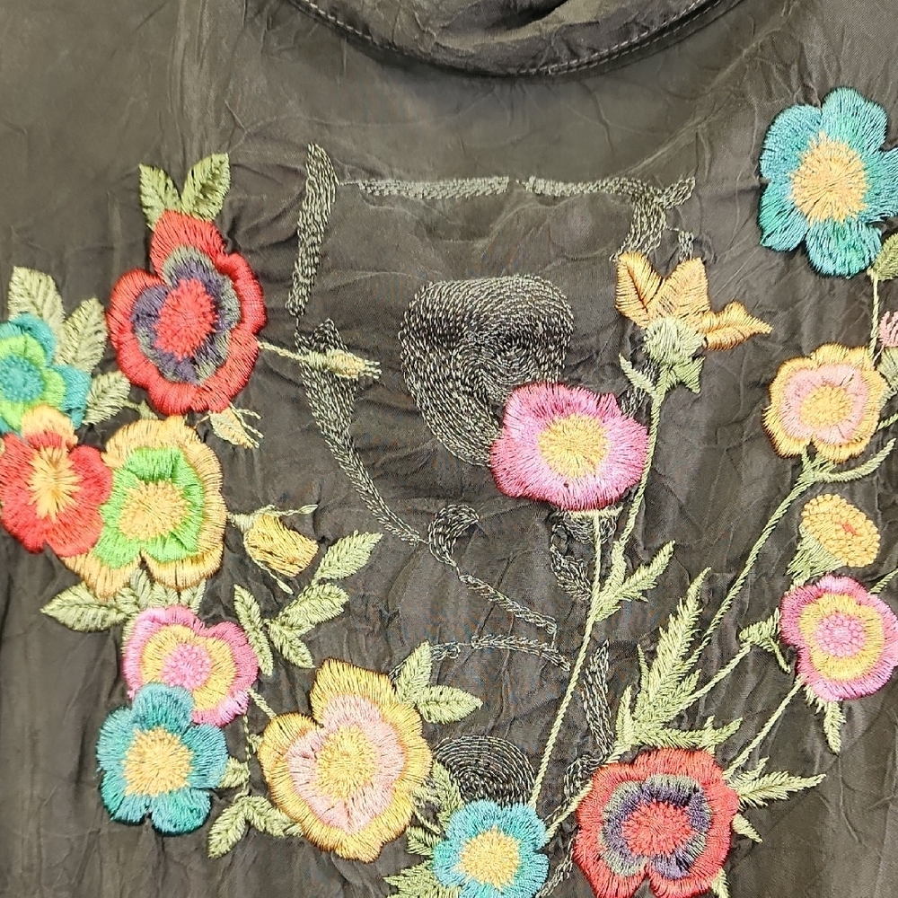 Johnny Was Brown Blouse with Floral Embroidery - Picture 7 of 7